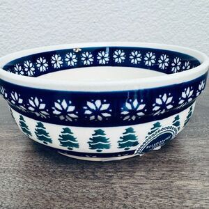 Boleslawiec Polish Pottery Snowflake Christmas Tree Holiday Soup Bowl Dish
